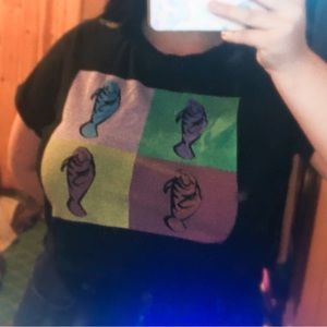 Chubby mermaid cropped tshirt - teen, cute, artsy, black, pop art, manatee